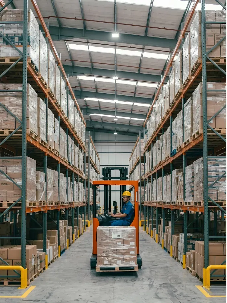 Forklift aisle access between racking rows