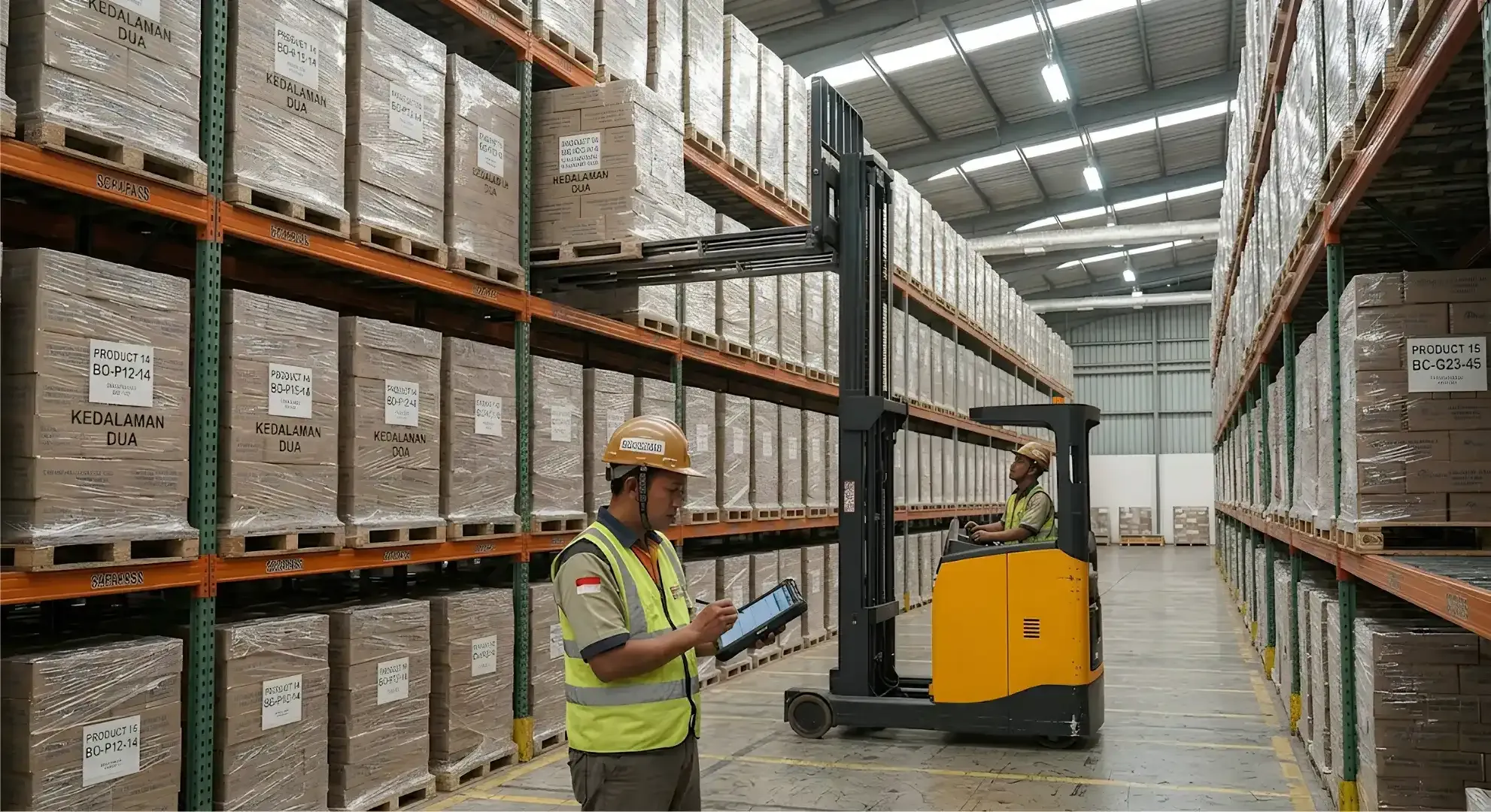 Warehouse operational flow with double deep system
