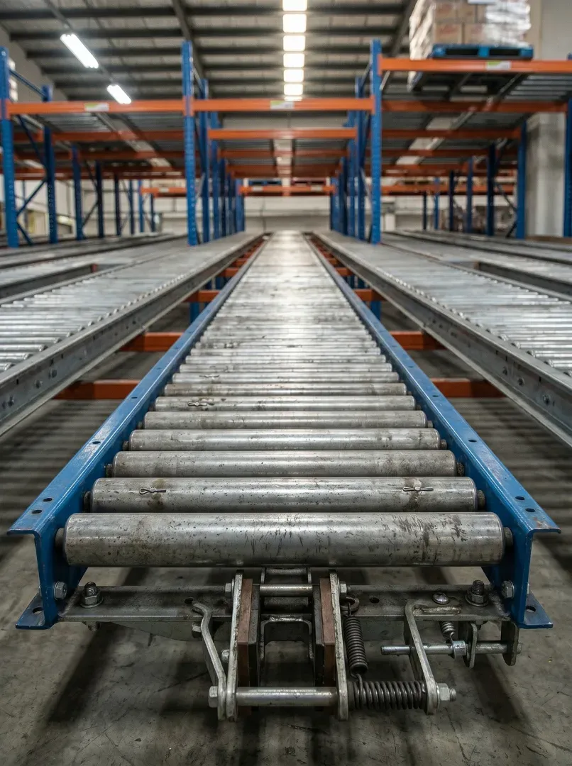 Heavy duty steel roller tracks closeup details